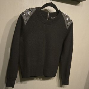 J. Crew Black Crewneck Sweater with Beaded Shoulder Accents Sz S